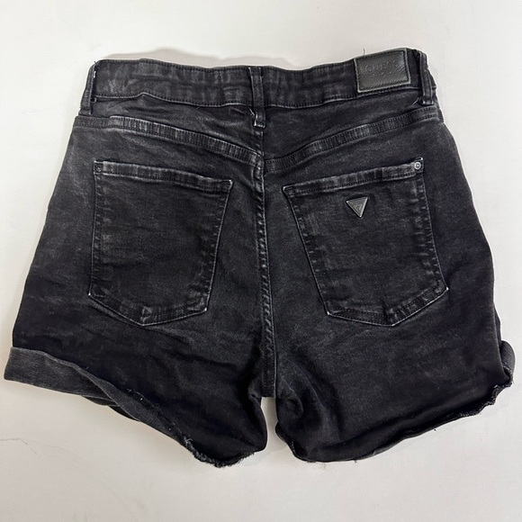 Guess Shorts Women 28 Black Hot Pants Hi Rise Jean Embroidered Roses Dark Wash - Picture 4 of 13